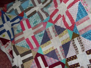 More of the fabrics in this top. All of the white strips and squares are feedsacks.