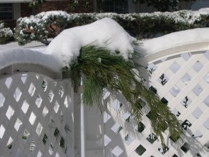 Pine garlands covered in snow